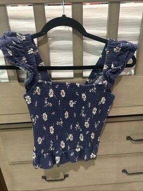 Navy Floral Smocked Ruffle Strap Camisole